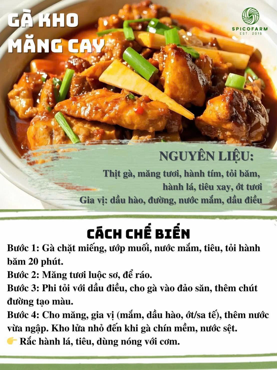 Tổng hợp 10 công thức cơm ngon.
1. Cơm bò bằm sốt trứng lòng đào
2. Gà xào ớt tiêu xanh
3. Rau củ xào chay
4. Gà xé sốt cay
5. Lẩu kho cay tổng hợp
6. Chân gà hầm sốt cay
7. Cánh gà sốt chanh tỏi
8. Gà kho măng cay
9. Cà tím xào cà chua
10. Lẩu bò kim chi nấm