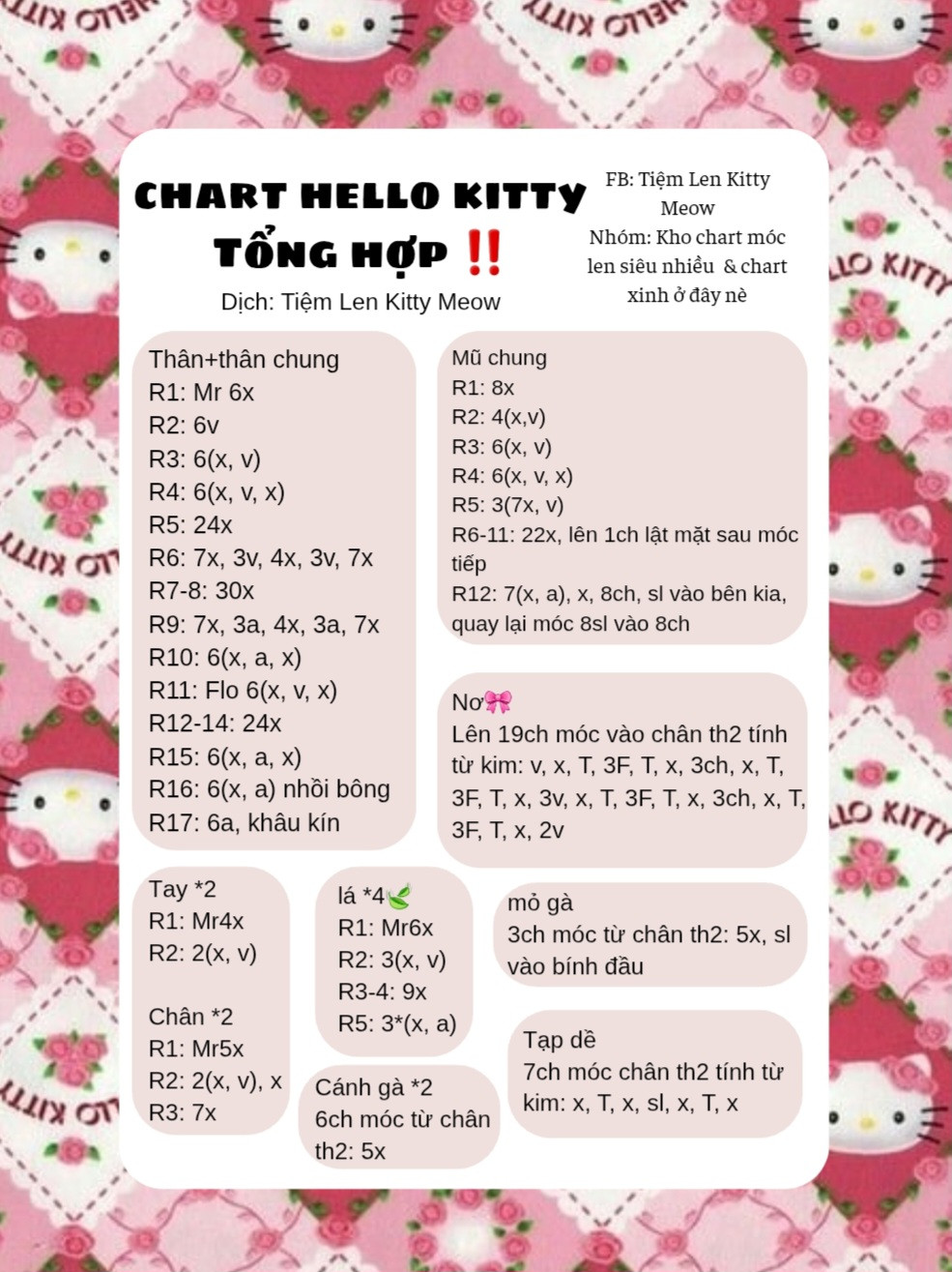 Tổng Hợp Chart Móc Len Hello Kitty