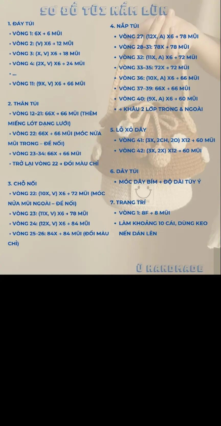Túi handmade, chart móc túi nấm