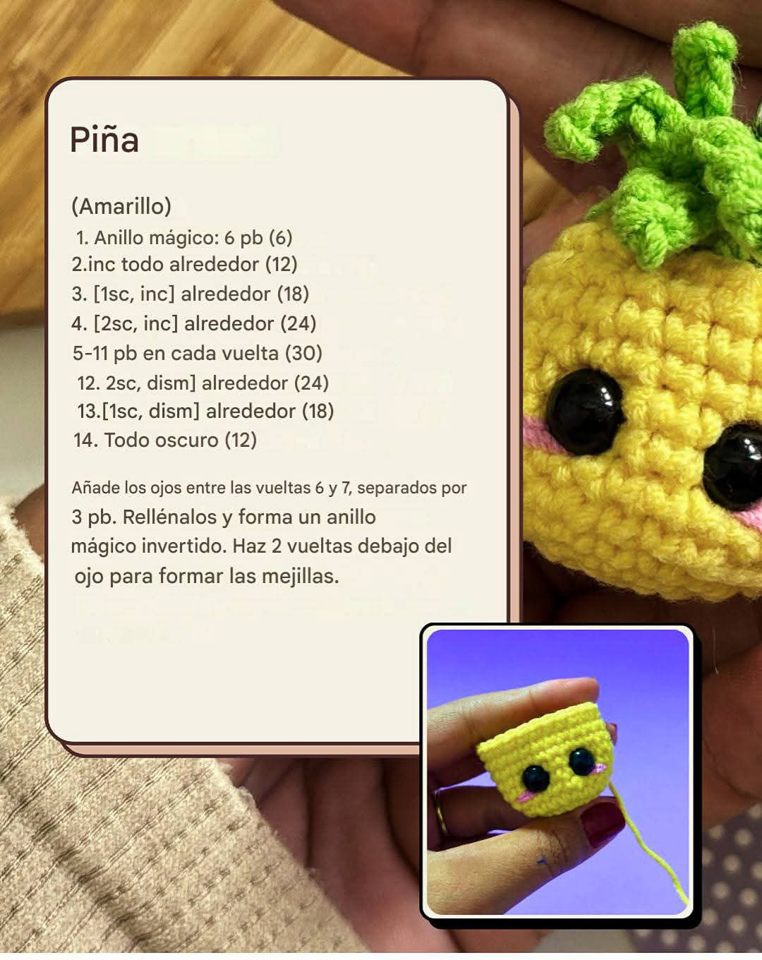 Tutorial de amigurumi: llavero de piña paso a paso