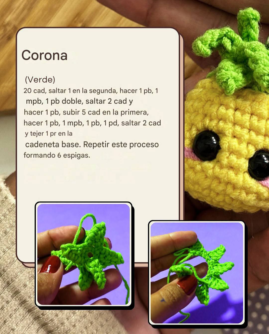 Tutorial de amigurumi: llavero de piña paso a paso