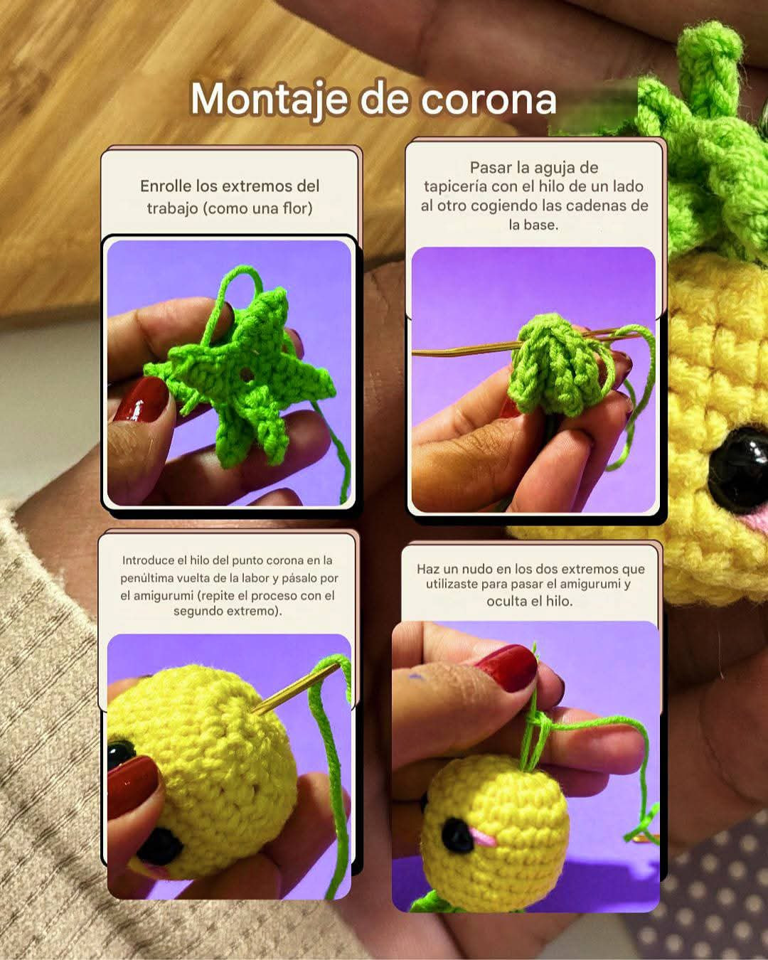 Tutorial de amigurumi: llavero de piña paso a paso