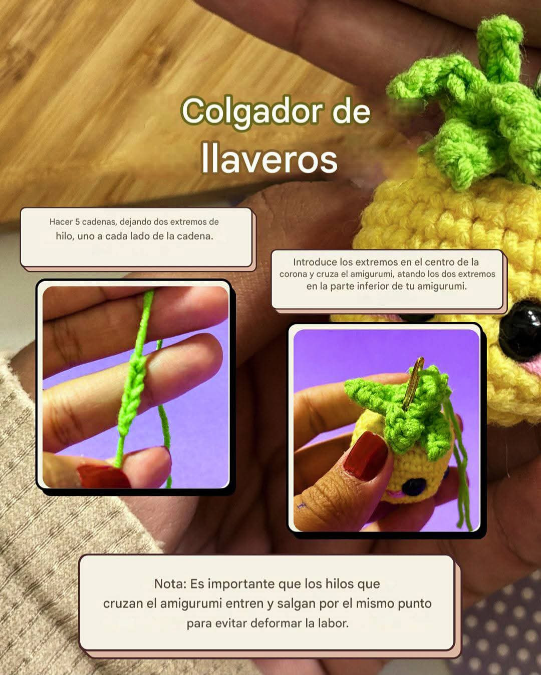 Tutorial de amigurumi: llavero de piña paso a paso