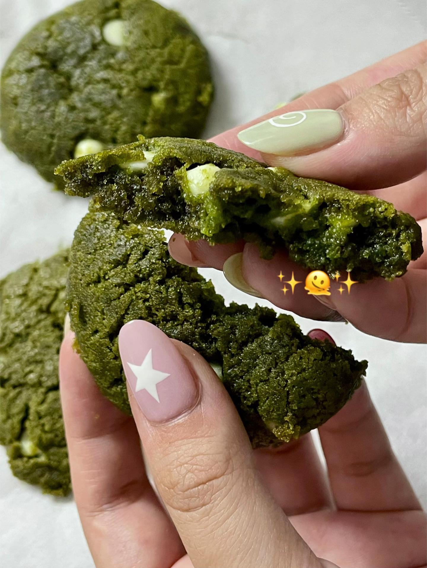 White chocolate matcha cookies
