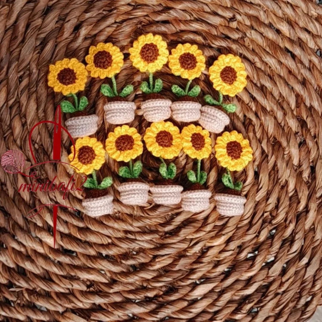 آموزش قلاب‌بافی گل‌های آفتابگردان کوچک