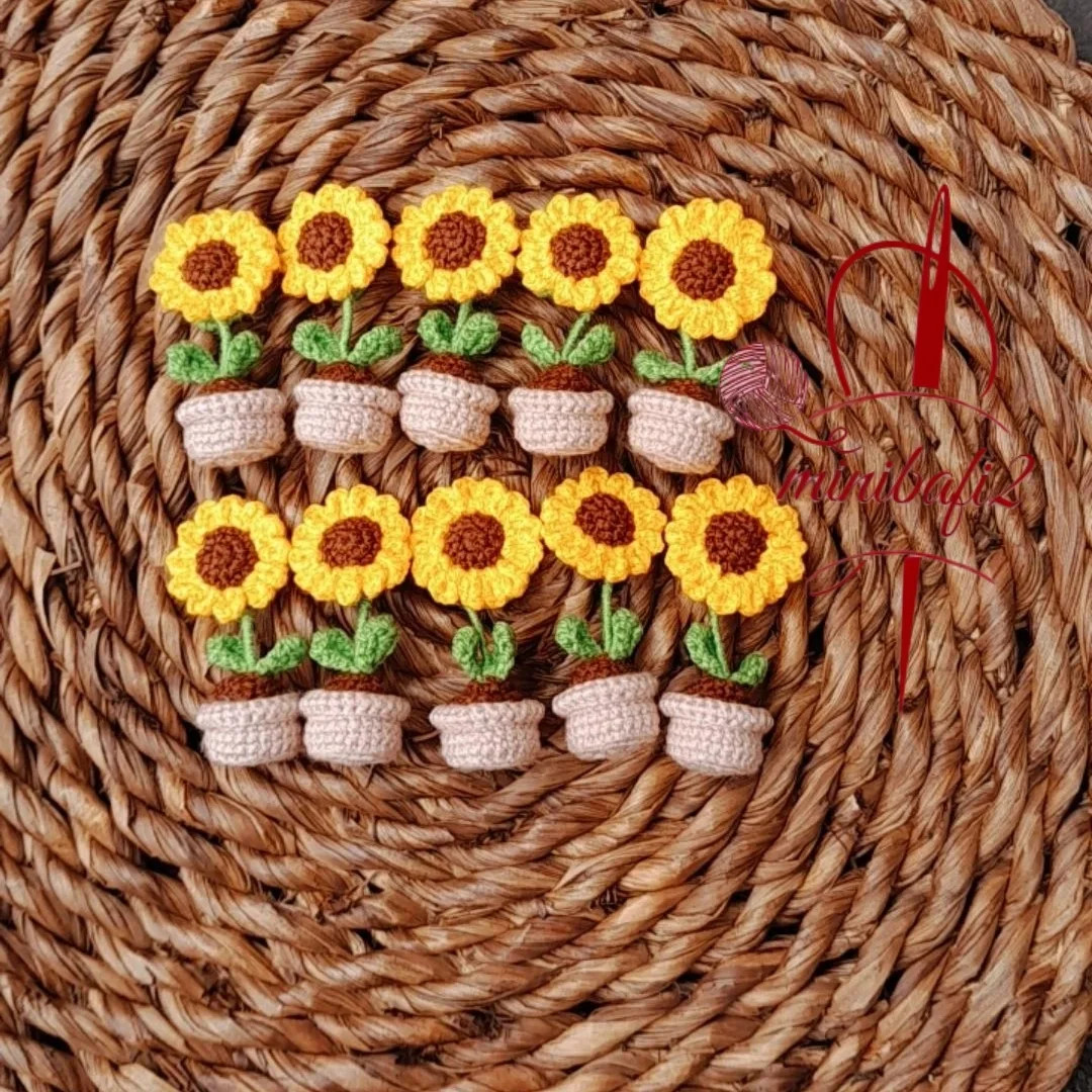 آموزش قلاب‌بافی گل‌های آفتابگردان کوچک