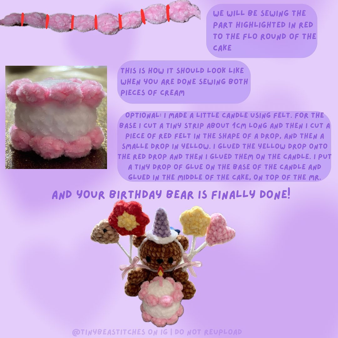 Adorable Crochet Birthday Bear with Cake and Balloons Pattern
