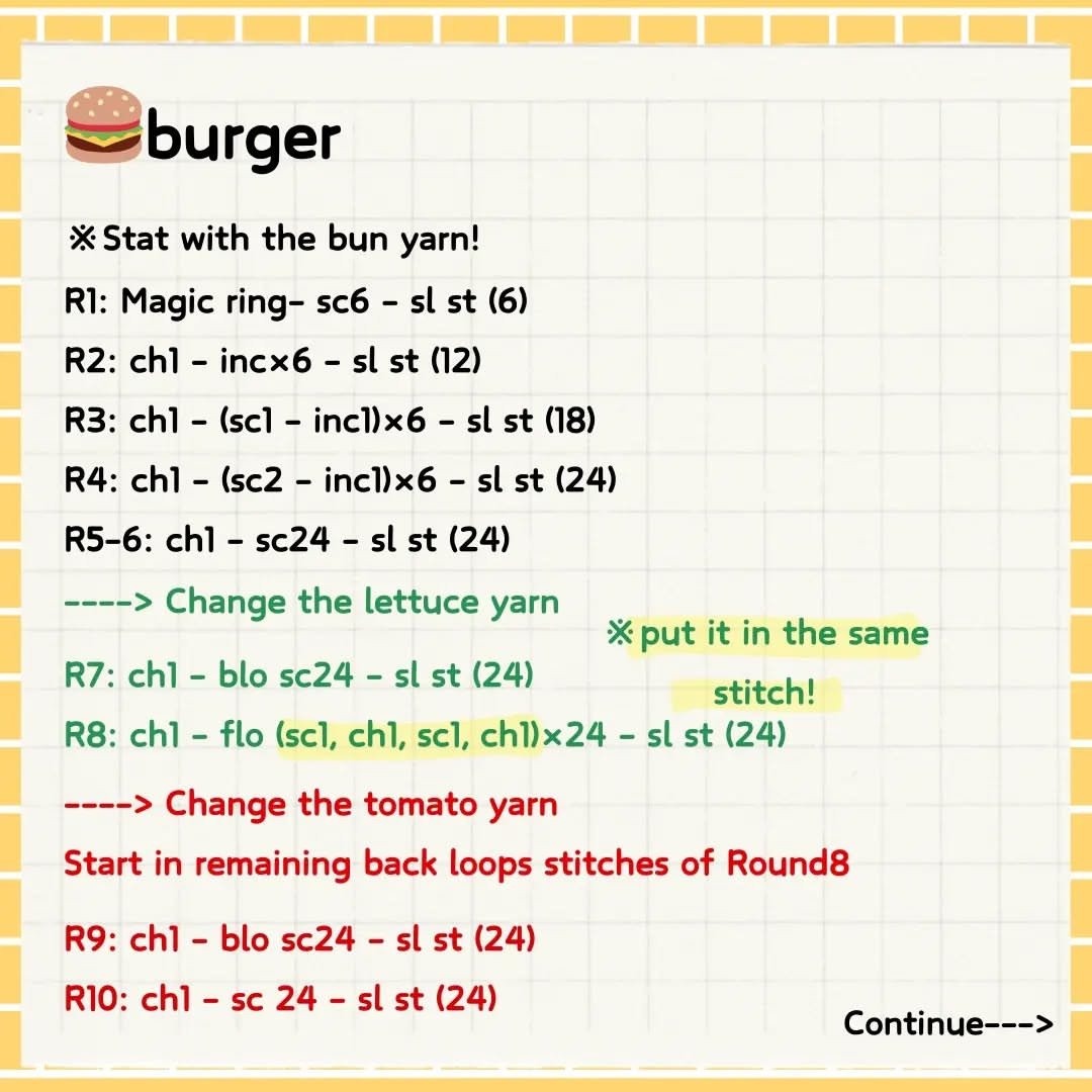Adorable Crochet Burger Free Pattern for Beginners