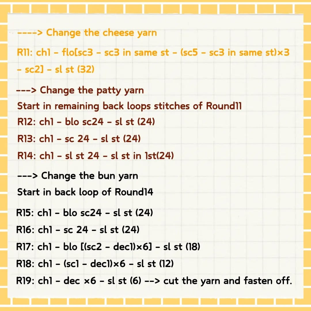 Adorable Crochet Burger Free Pattern for Beginners