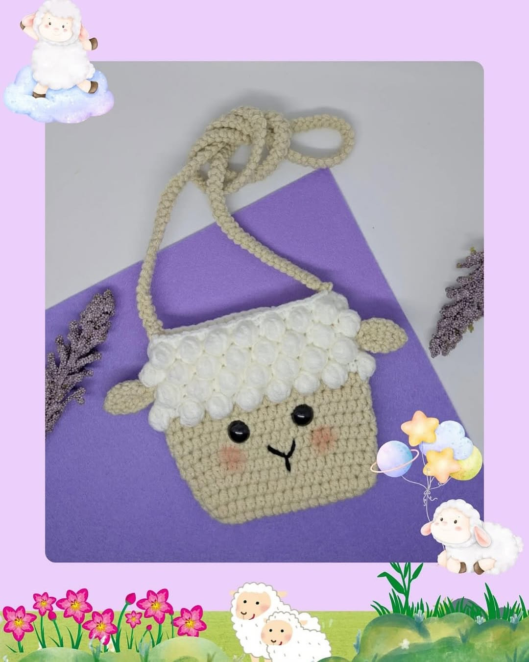 Adorable Sheep Crochet Bag with Popcorn Stitch