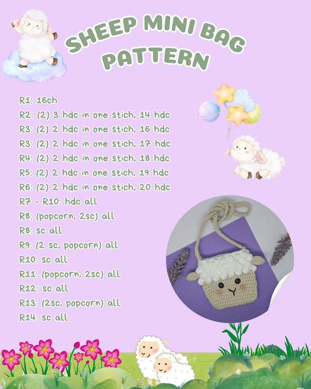 Adorable Sheep Crochet Bag with Popcorn Stitch