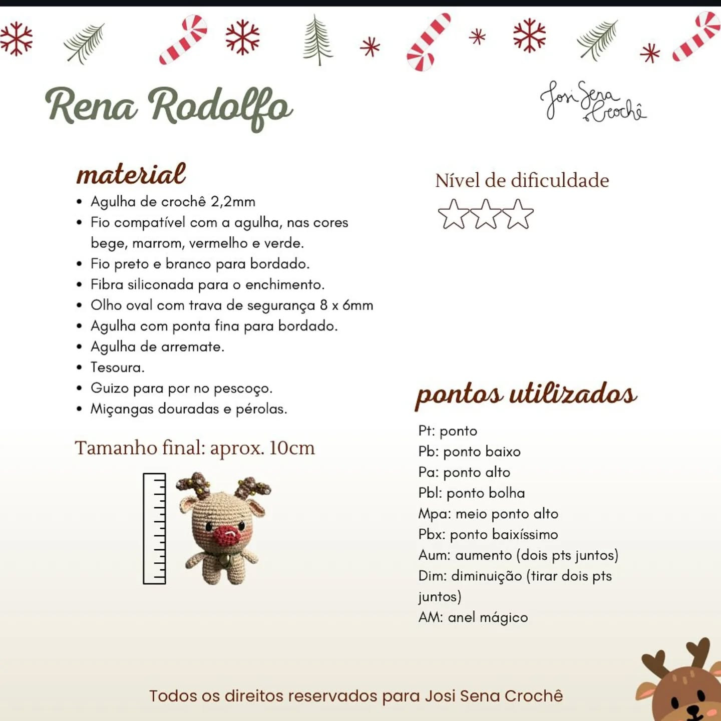 Amigurumi de Rena Rodolfo: Receita Grátis e Fofa para Natal