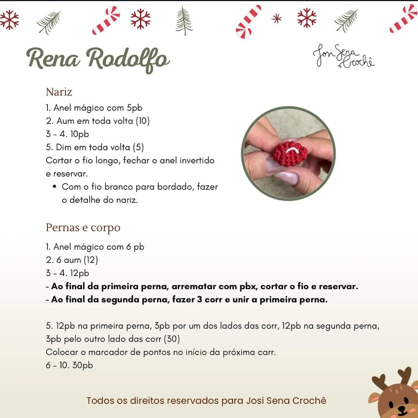 Amigurumi de Rena Rodolfo: Receita Grátis e Fofa para Natal