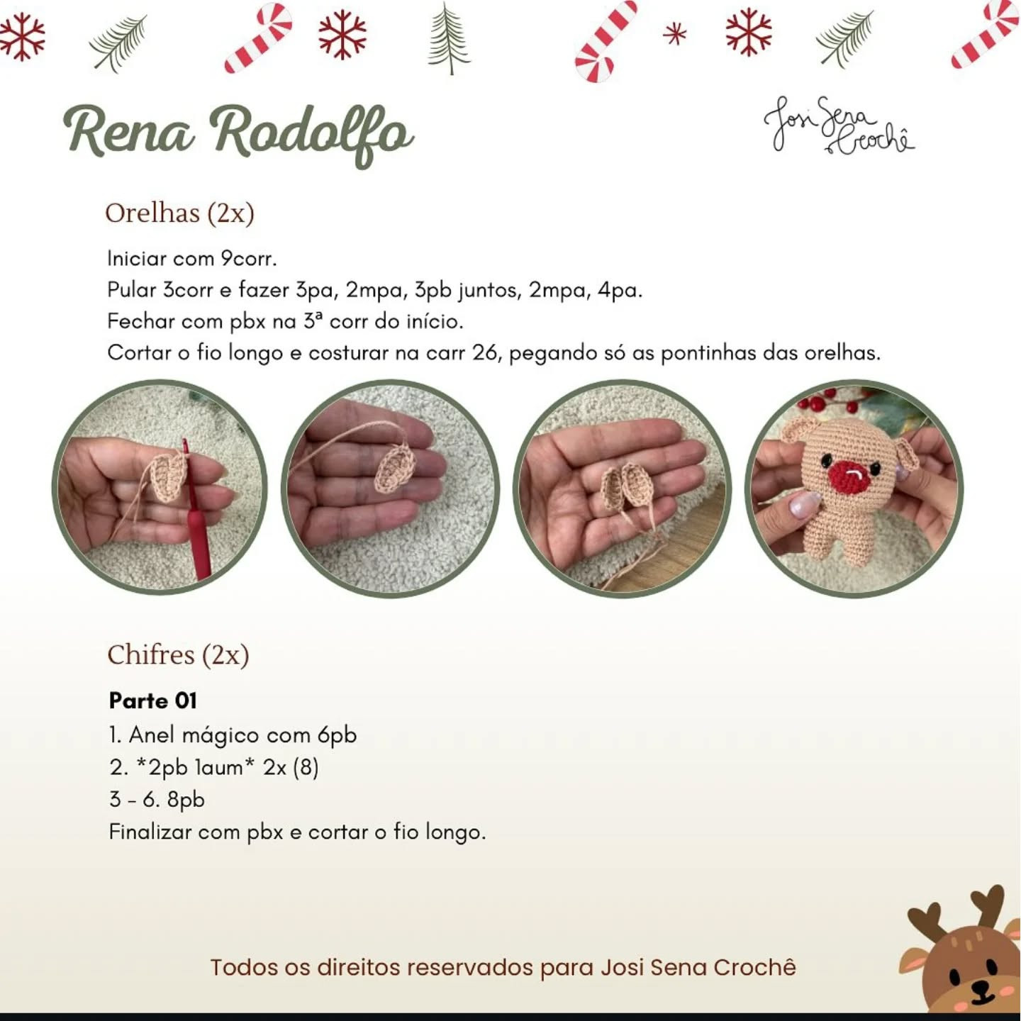 Amigurumi de Rena Rodolfo: Receita Grátis e Fofa para Natal