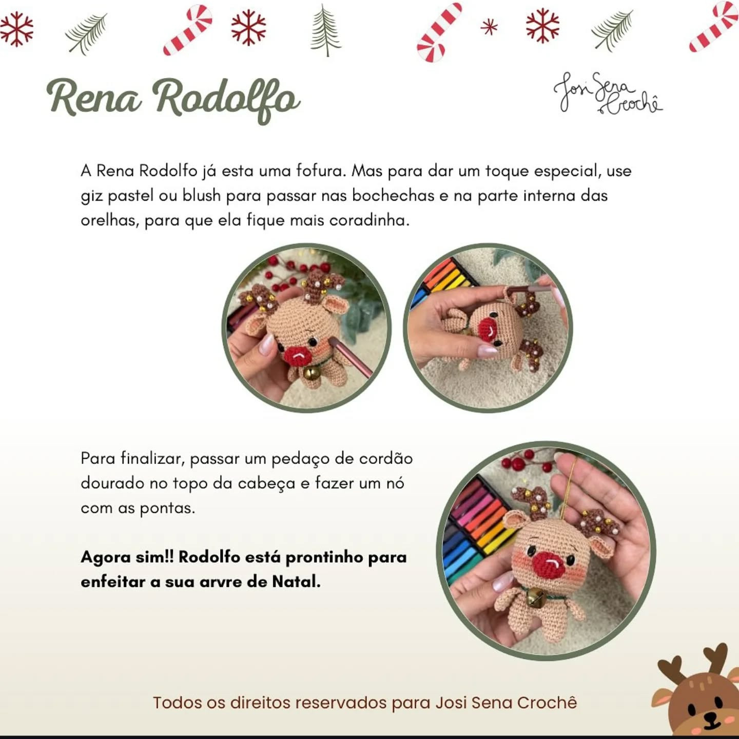 Amigurumi de Rena Rodolfo: Receita Grátis e Fofa para Natal