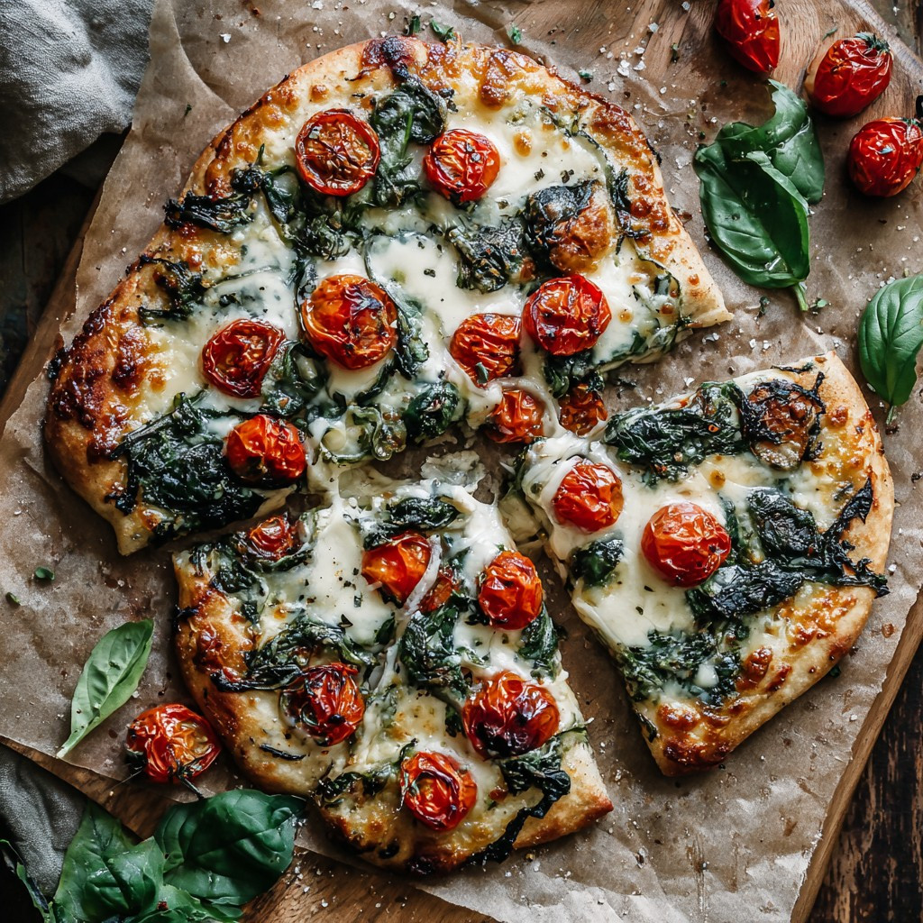 Burst Tomato and Spinach Vegan Flatbread Delight