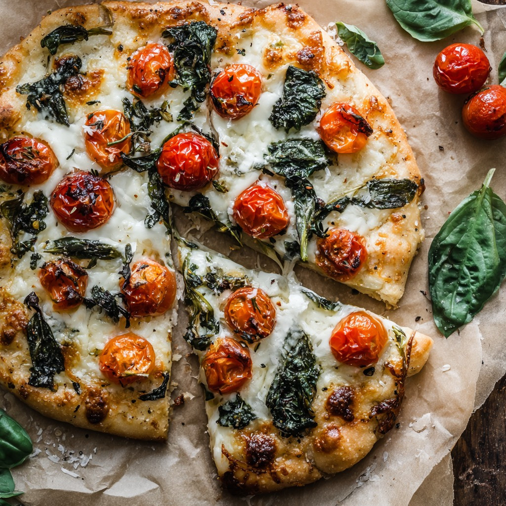 Burst Tomato and Spinach Vegan Flatbread Delight