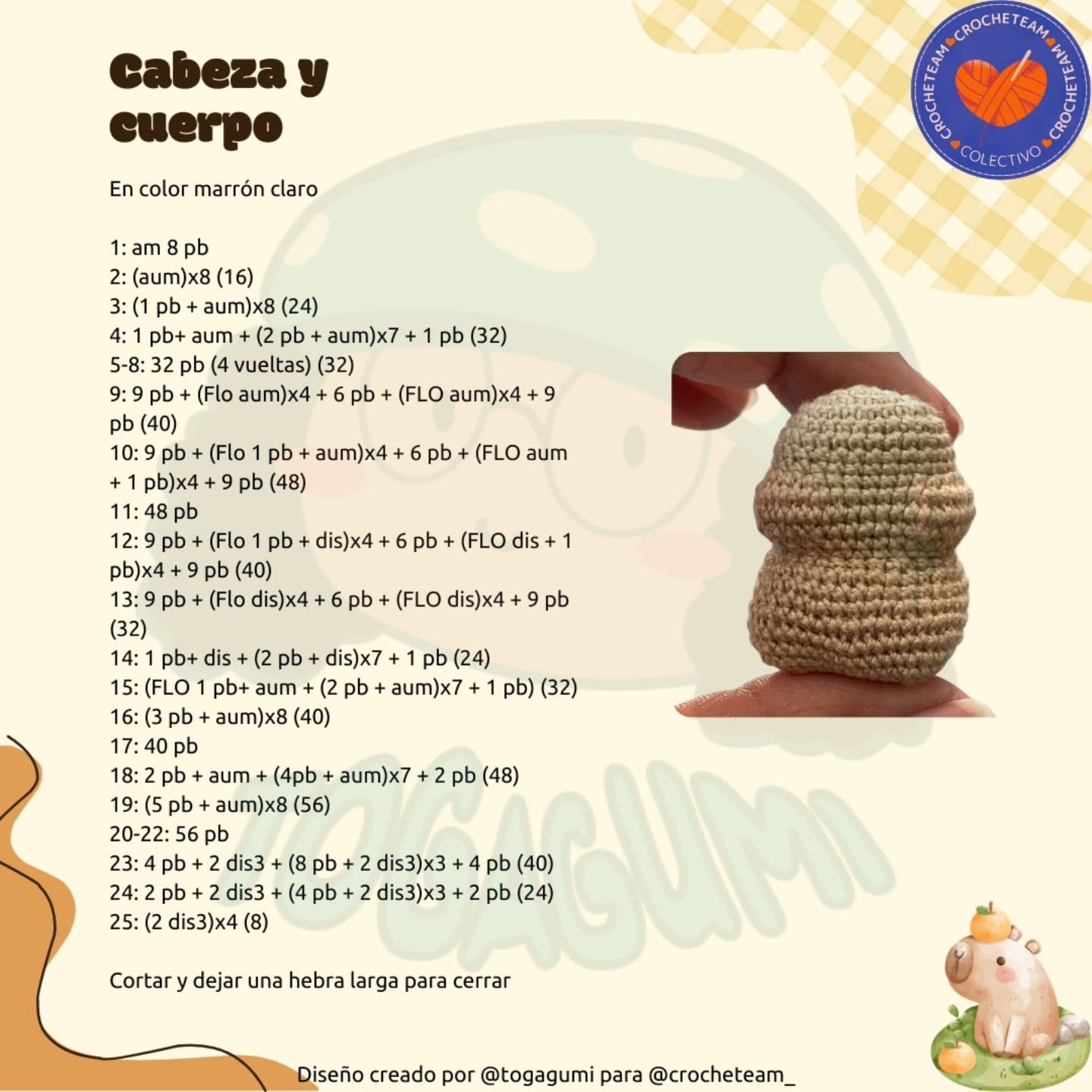 Capibara con disfraz de conejo, patrón de crochet gratuito