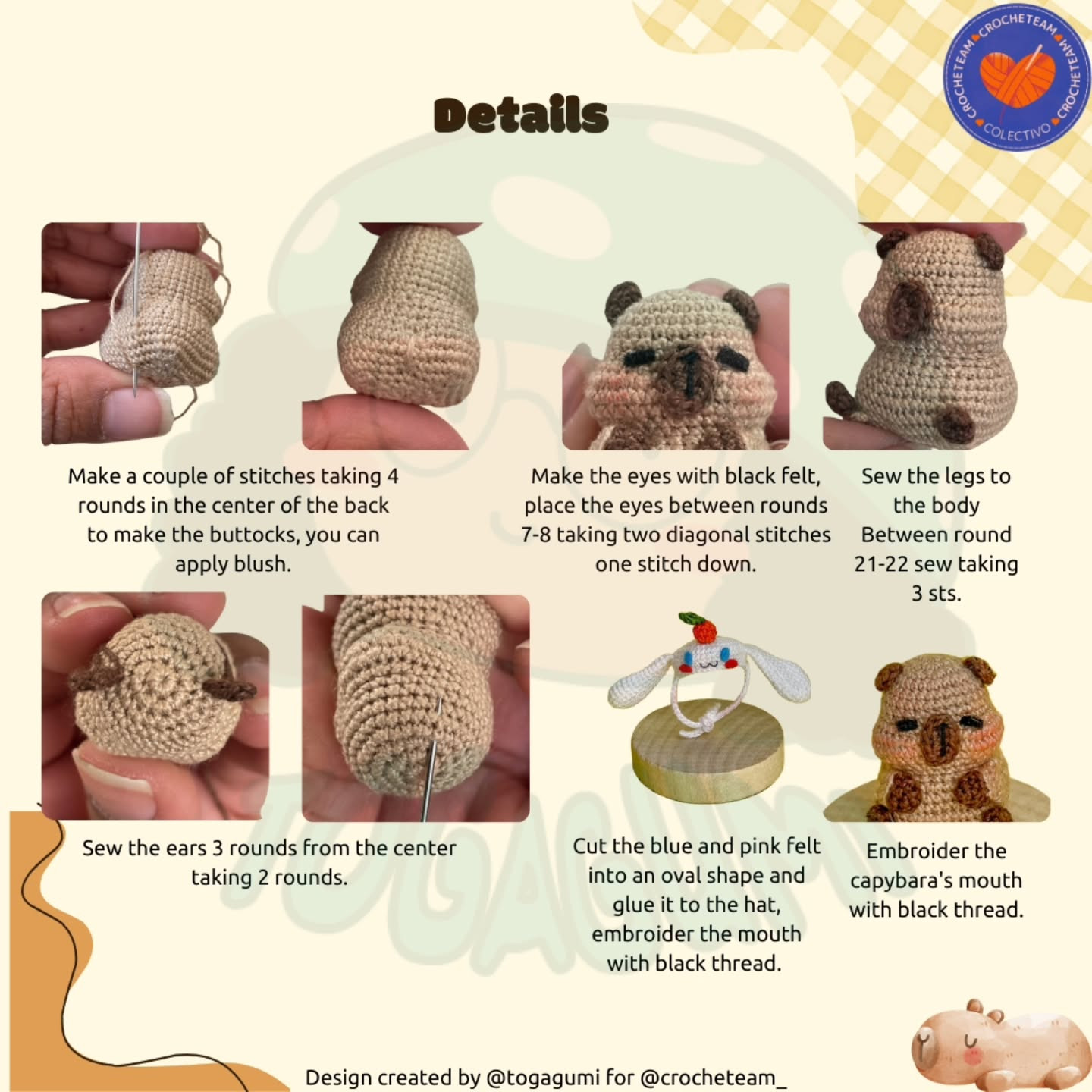 Capibara con disfraz de conejo, patrón de crochet gratuito