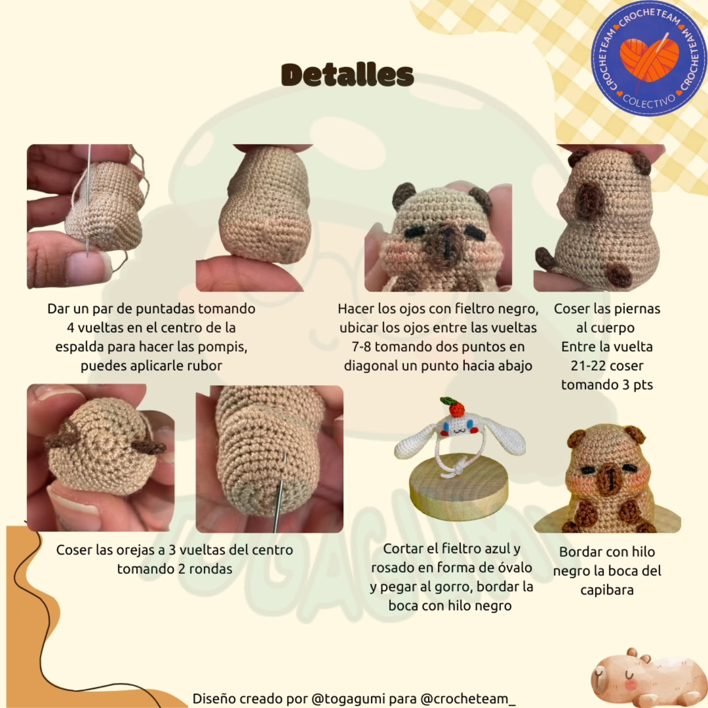 Capibara con disfraz de conejo, patrón de crochet gratuito