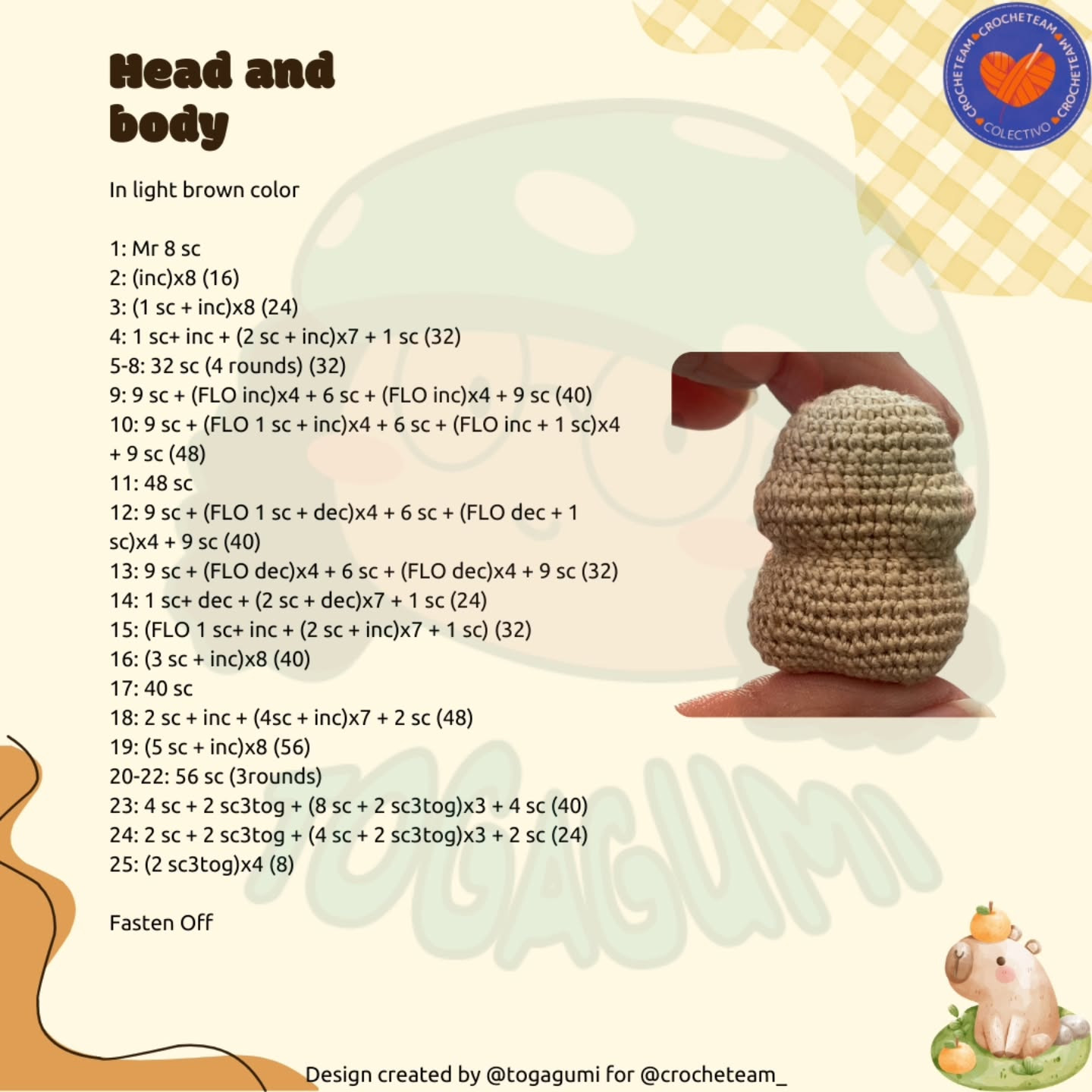 Capibara con disfraz de conejo, patrón de crochet gratuito