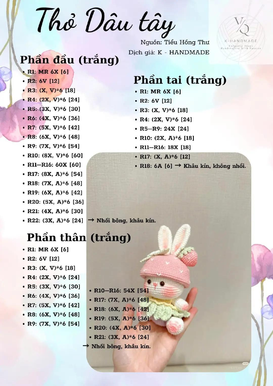 chart hướng dẫn móc len thỏ dâu tây