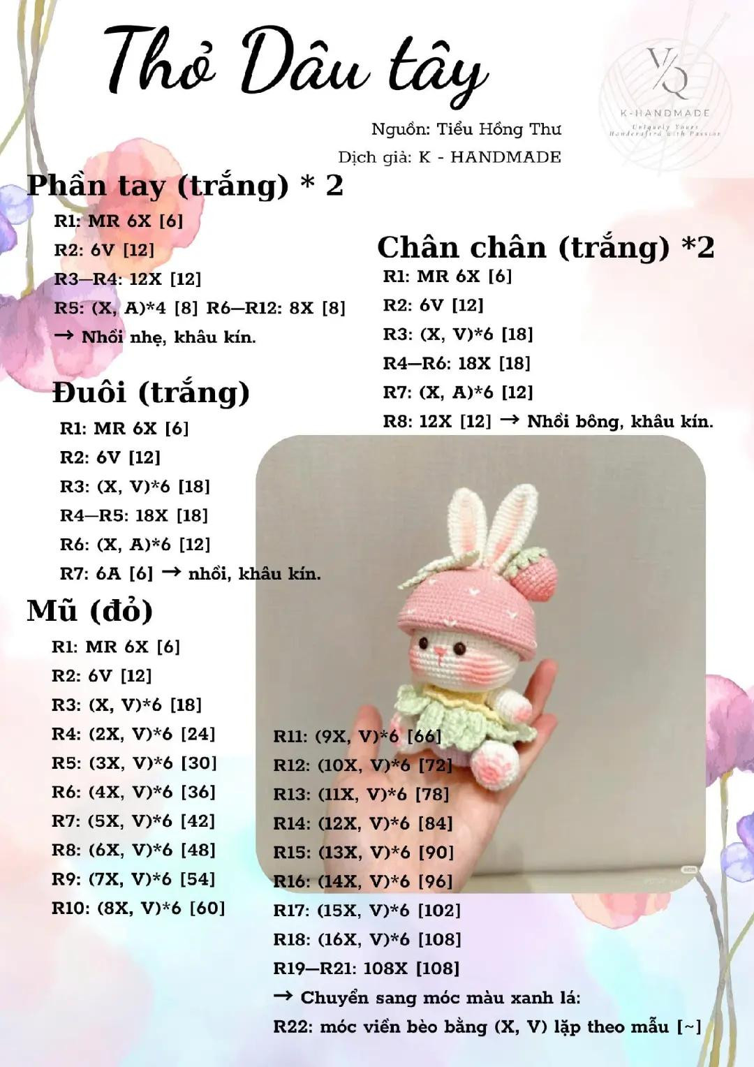 chart hướng dẫn móc len thỏ dâu tây