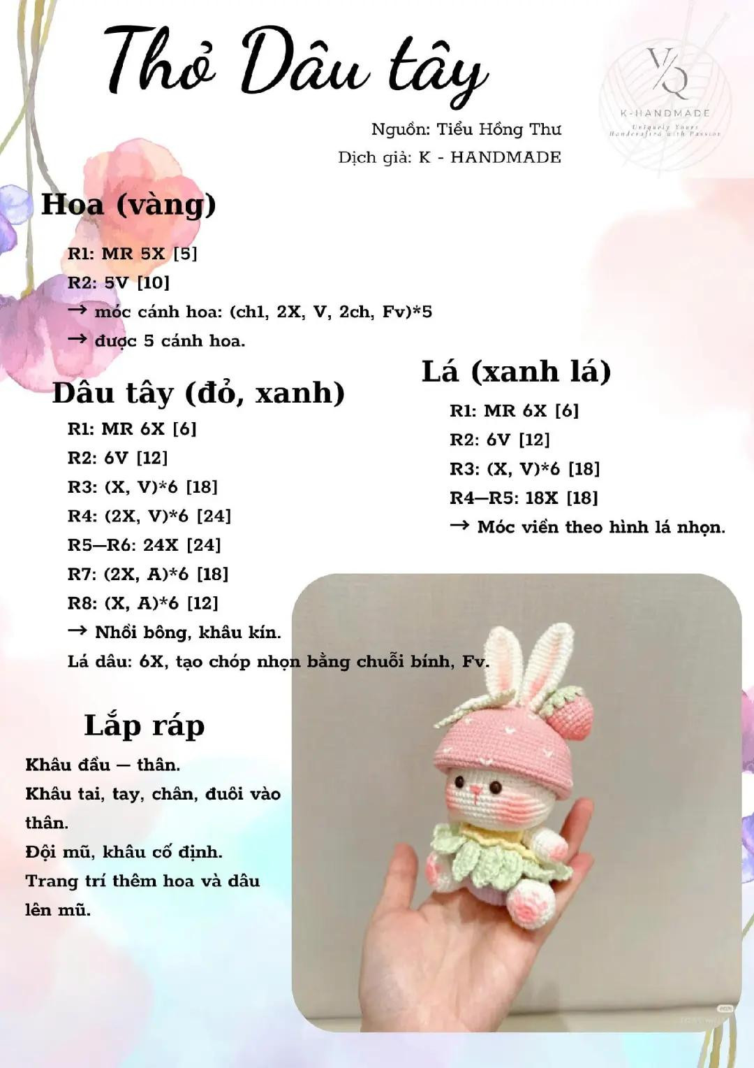 chart hướng dẫn móc len thỏ dâu tây