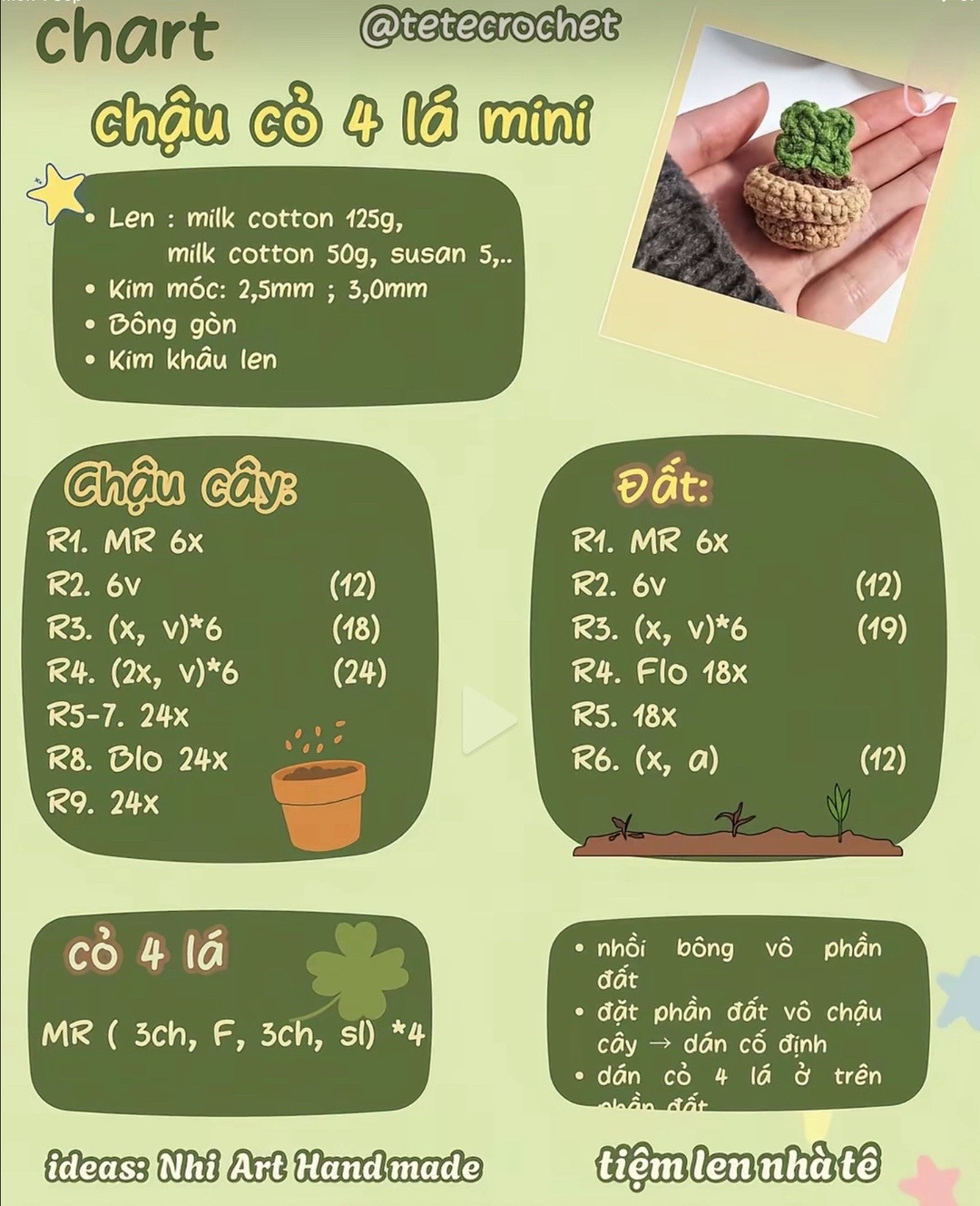 chart móc chậu cỏ 4 lá mini, ngỗng đi biển, mèo cá