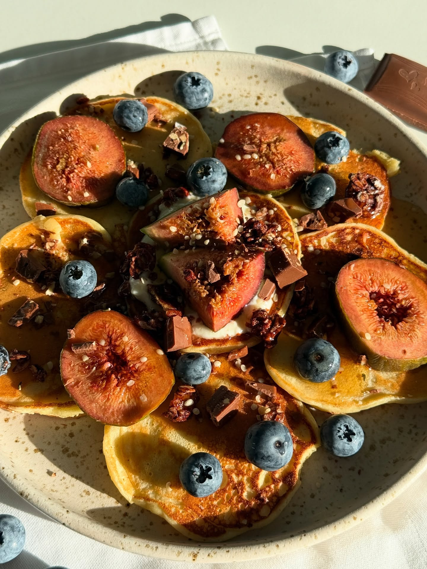 Chocolate Chip Pancakes with Fresh Fig Delight