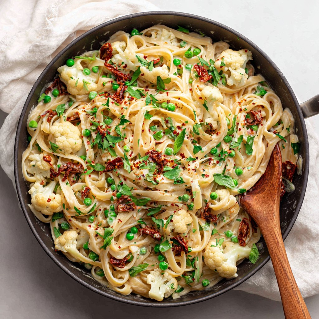 Creamy Cauliflower Linguine with Garlic and Roasted Tomatoes