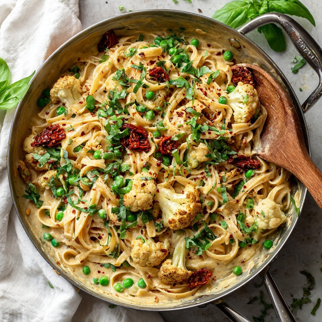 Creamy Cauliflower Linguine with Garlic and Roasted Tomatoes