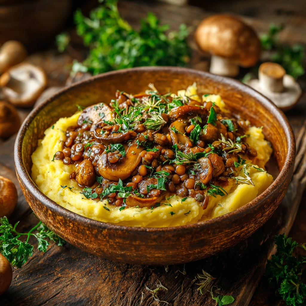 Creamy Lentil Mushroom Harmony on Mashed Bliss