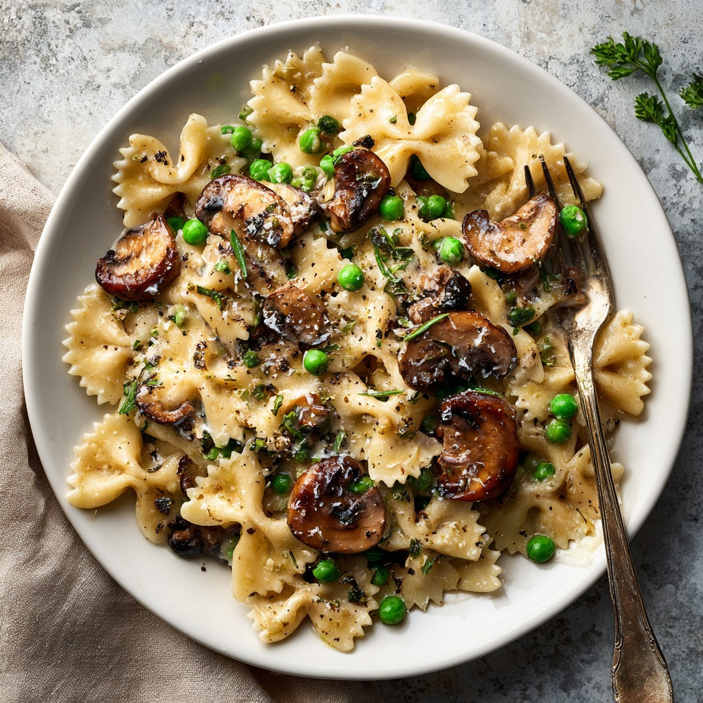 Creamy Tahini Pasta with Mushrooms and Peas Delight
