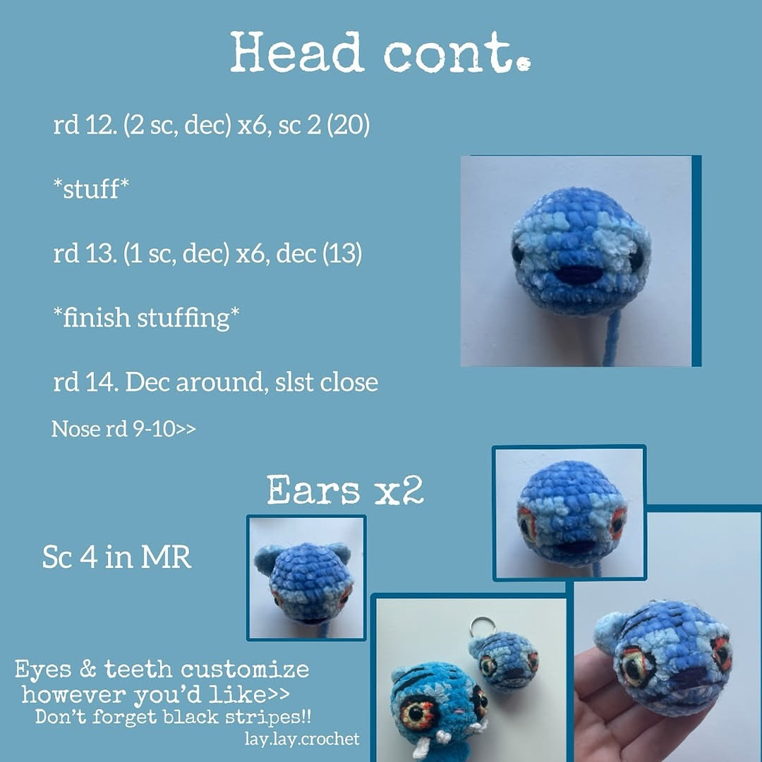 Create Your Own Crochet Blue Tiger Head Keychain with This Free Pattern