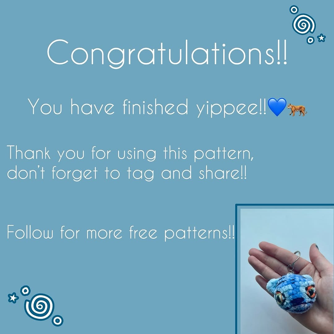 Create Your Own Crochet Blue Tiger Head Keychain with This Free Pattern