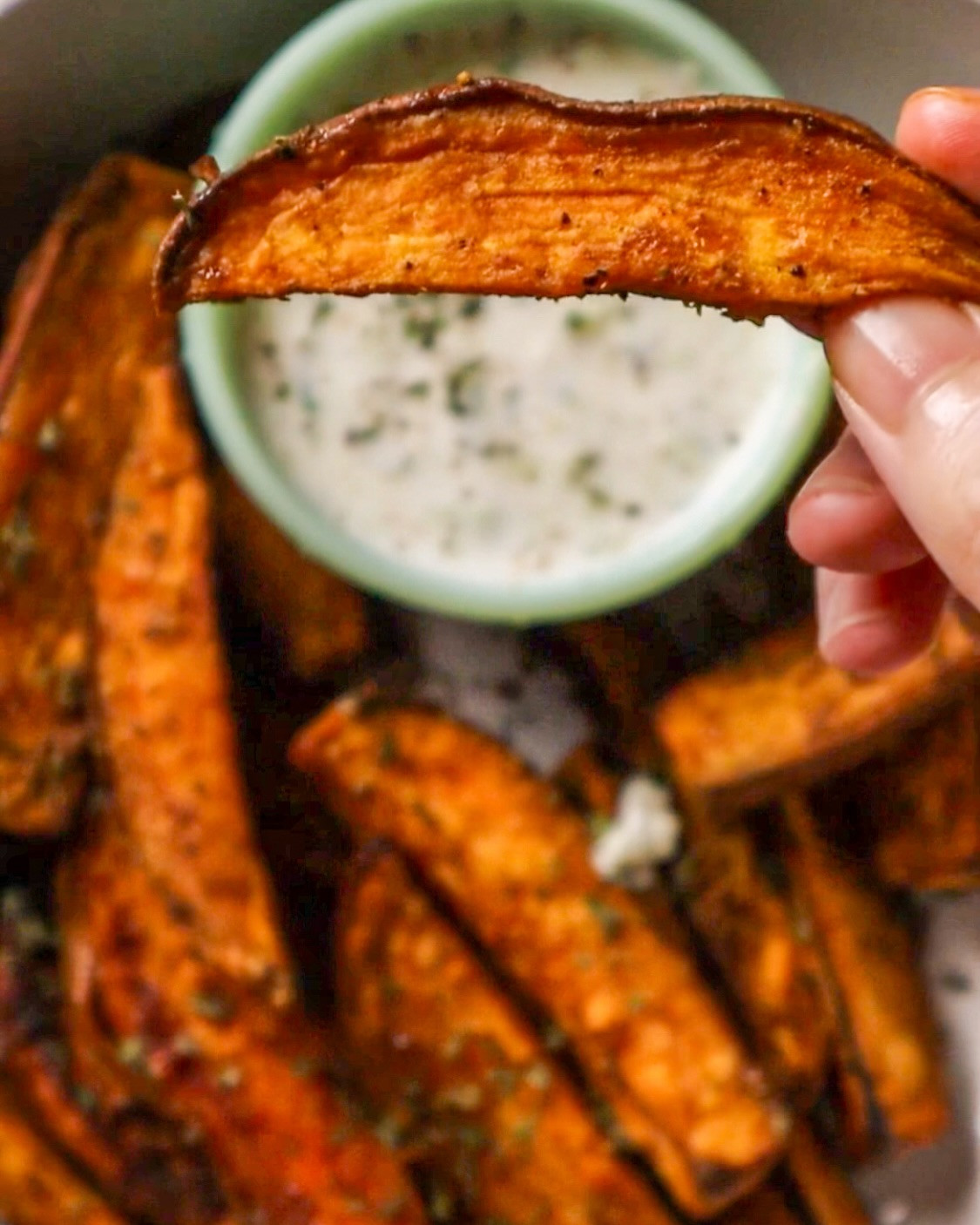 Crispy Curry Sweet Potato Wedges with Cool Yogurt Dip