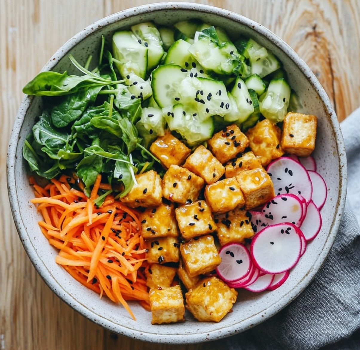 Crispy Tofu and Veggie Salad with Sesame Dressing