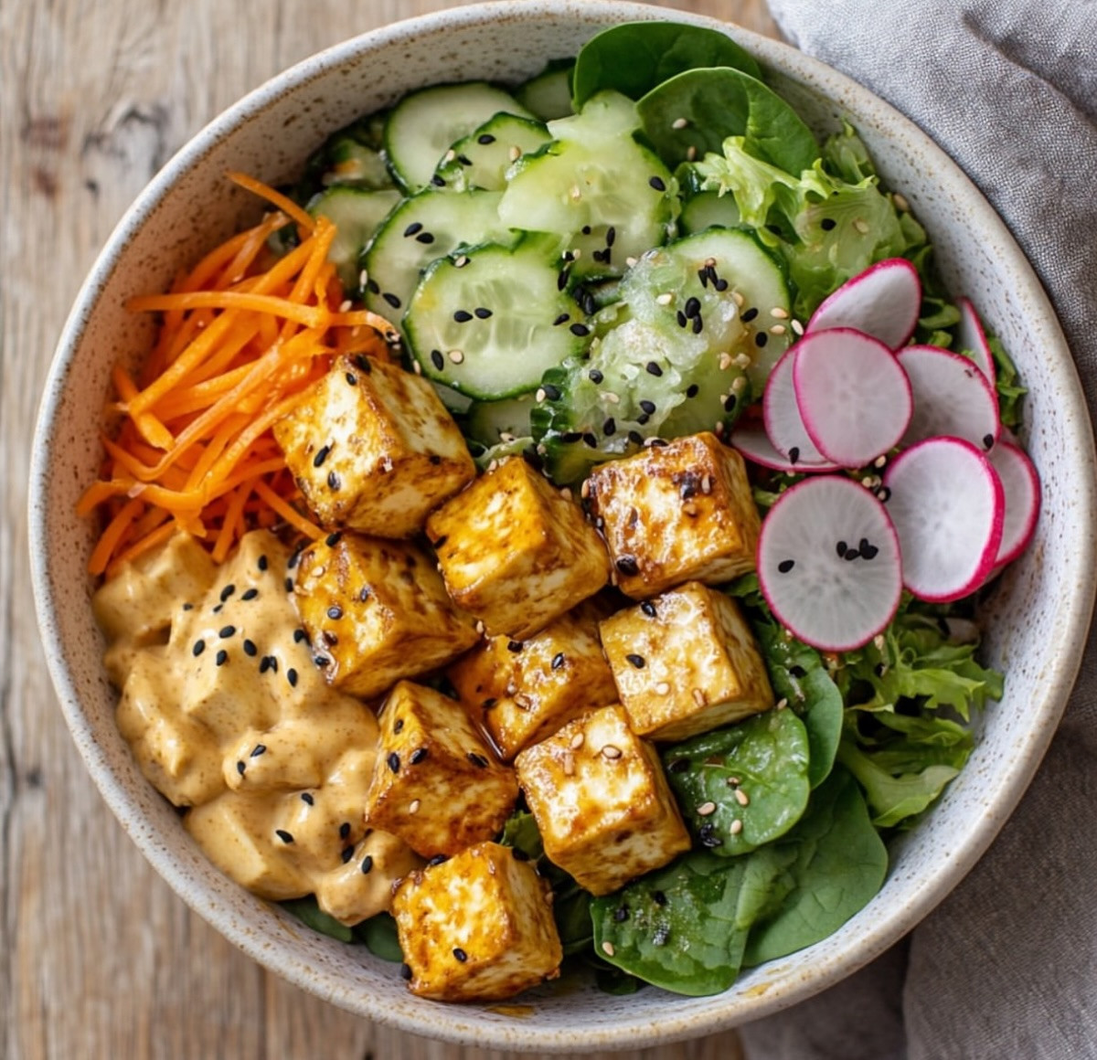 Crispy Tofu and Veggie Salad with Sesame Dressing