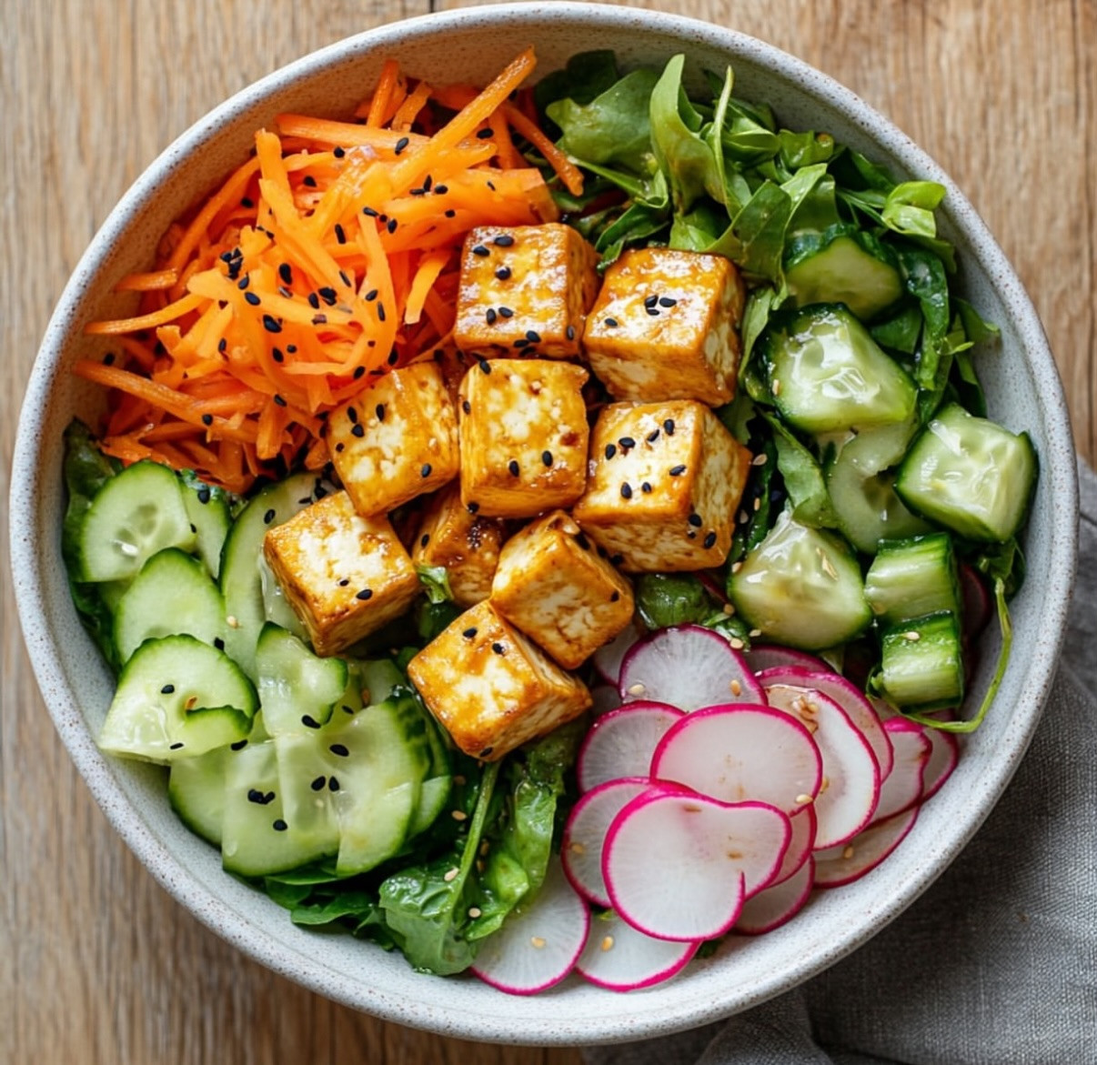 Crispy Tofu and Veggie Salad with Sesame Dressing