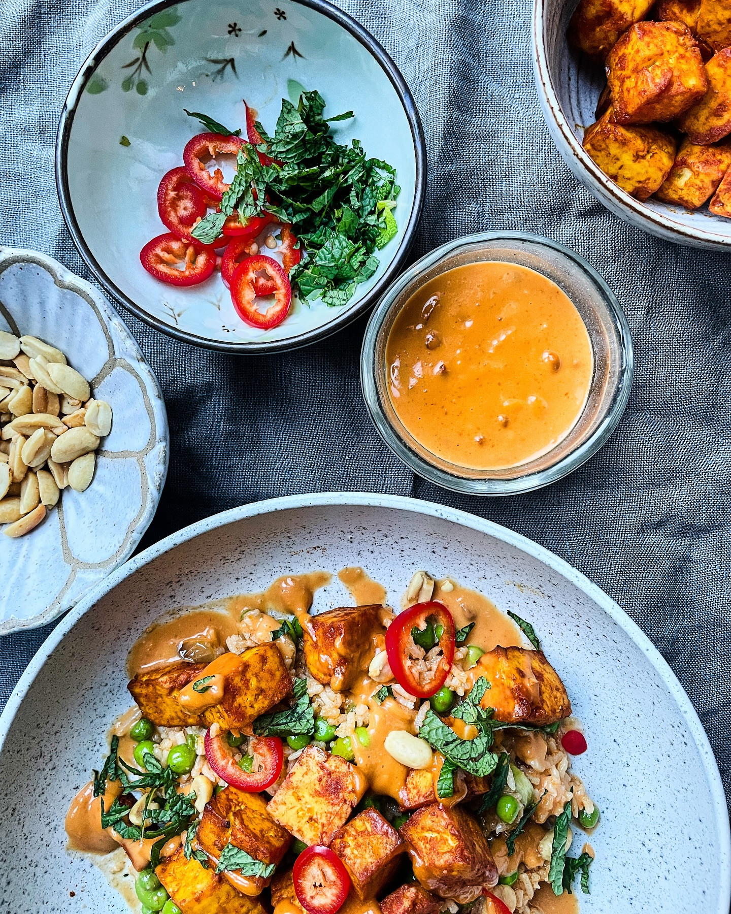 Crispy Tofu Delight with Spicy Peanut Harmony