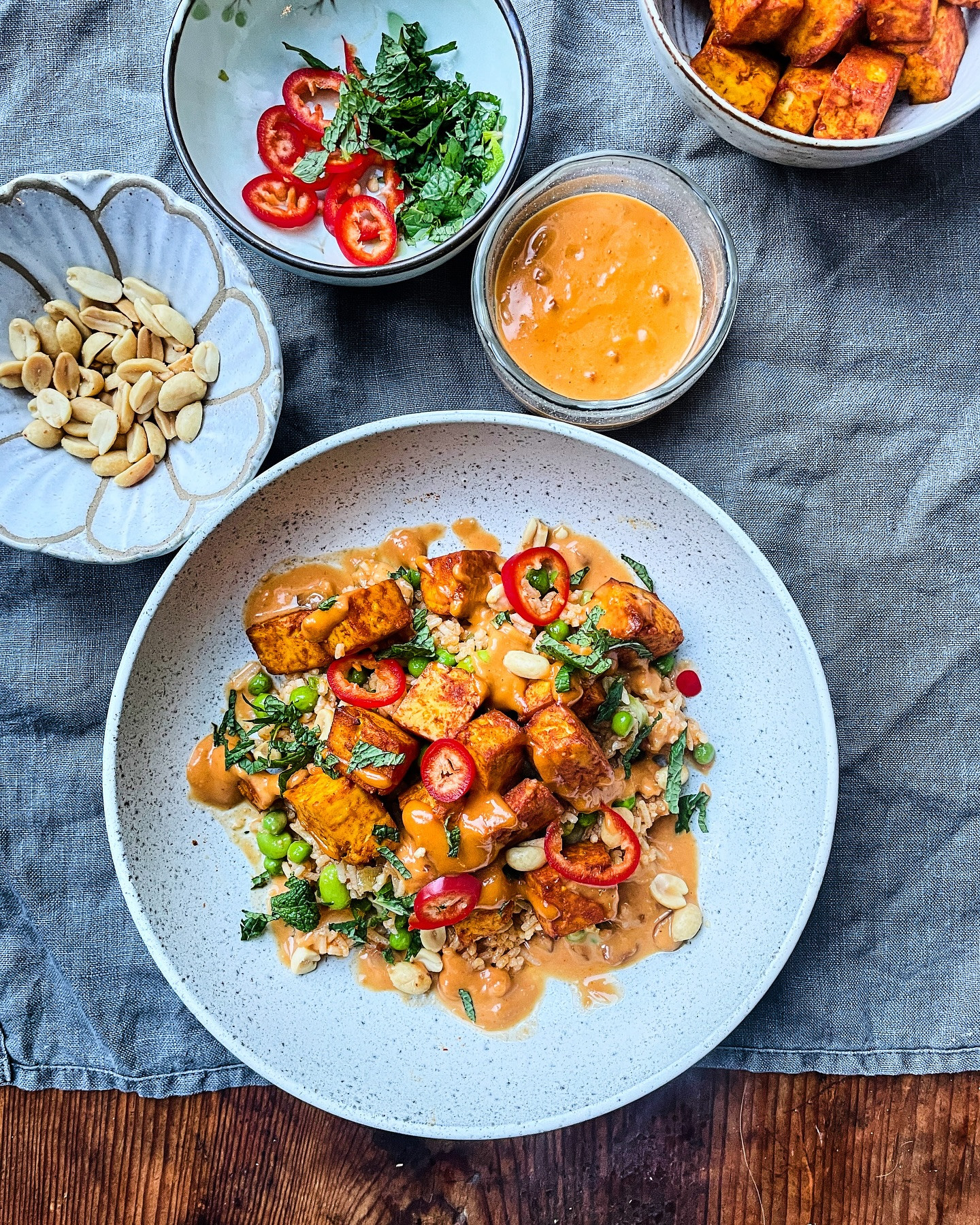 Crispy Tofu Delight with Spicy Peanut Harmony