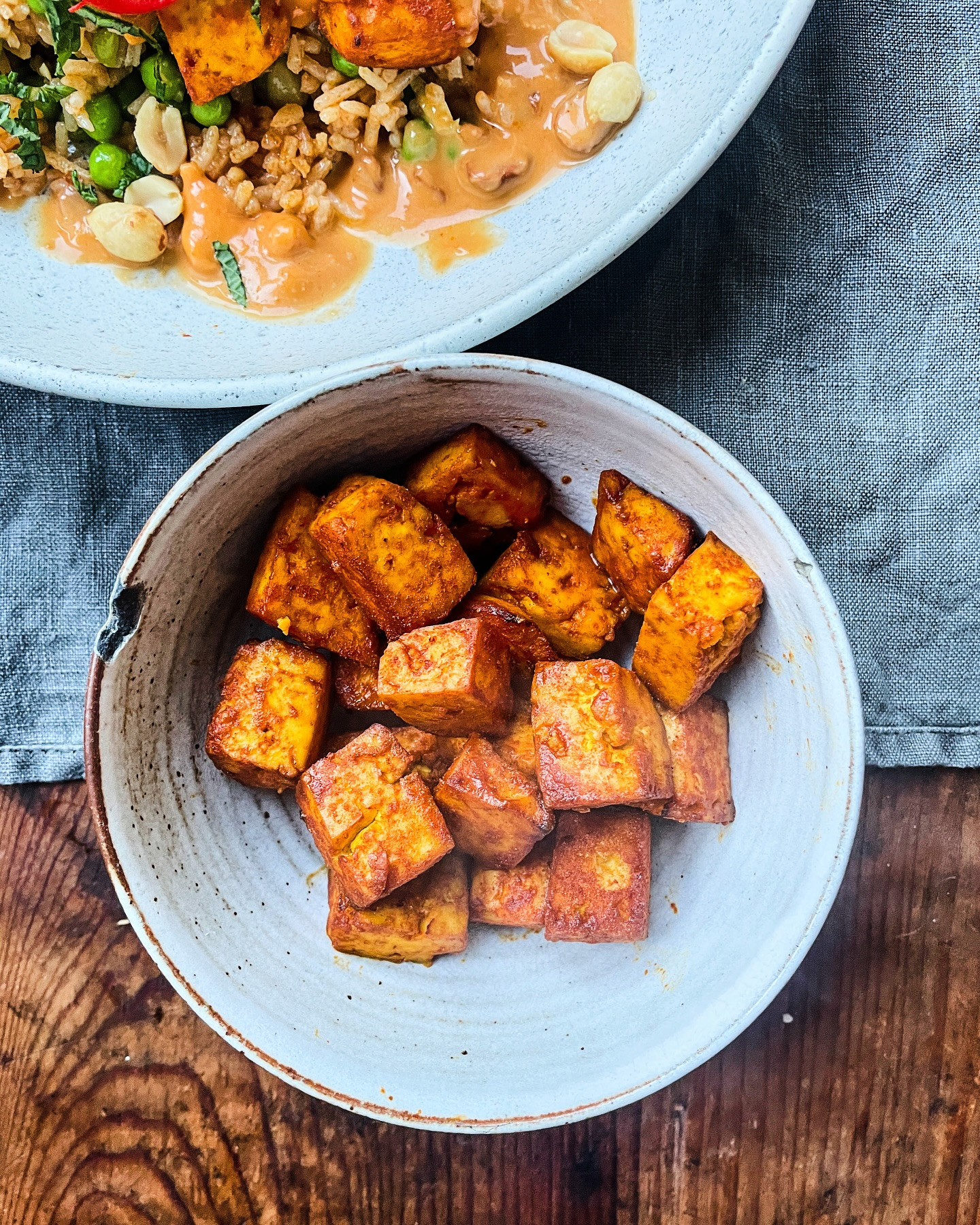 Crispy Tofu Delight with Spicy Peanut Harmony