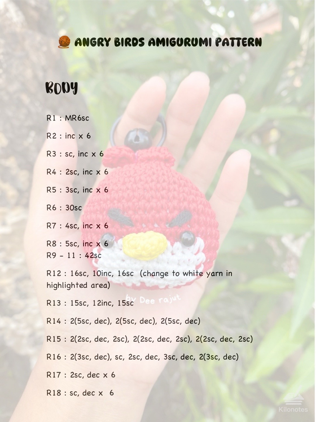 Crochet Angry Red Bird Amigurumi Keychain Pattern