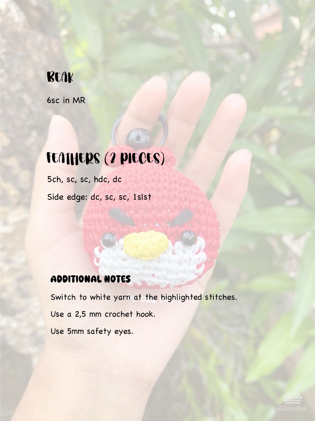 Crochet Angry Red Bird Amigurumi Keychain Pattern