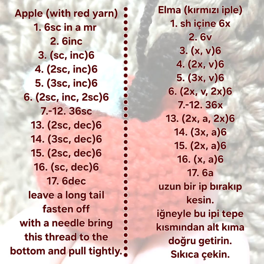 Crochet Apple Bag Charm Free Pattern for Beginners