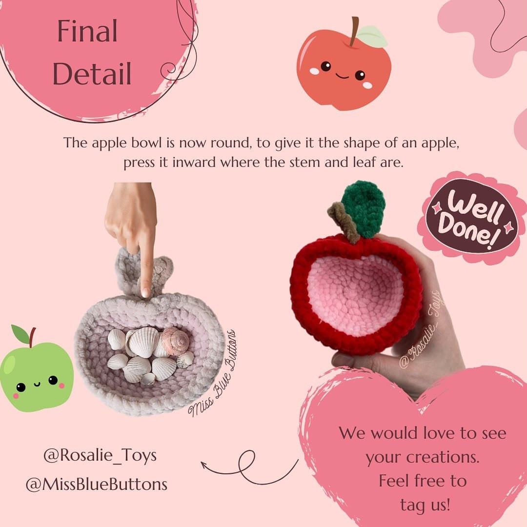 Crochet Apple Bowl Free Pattern: Two Sizes, No-Sew