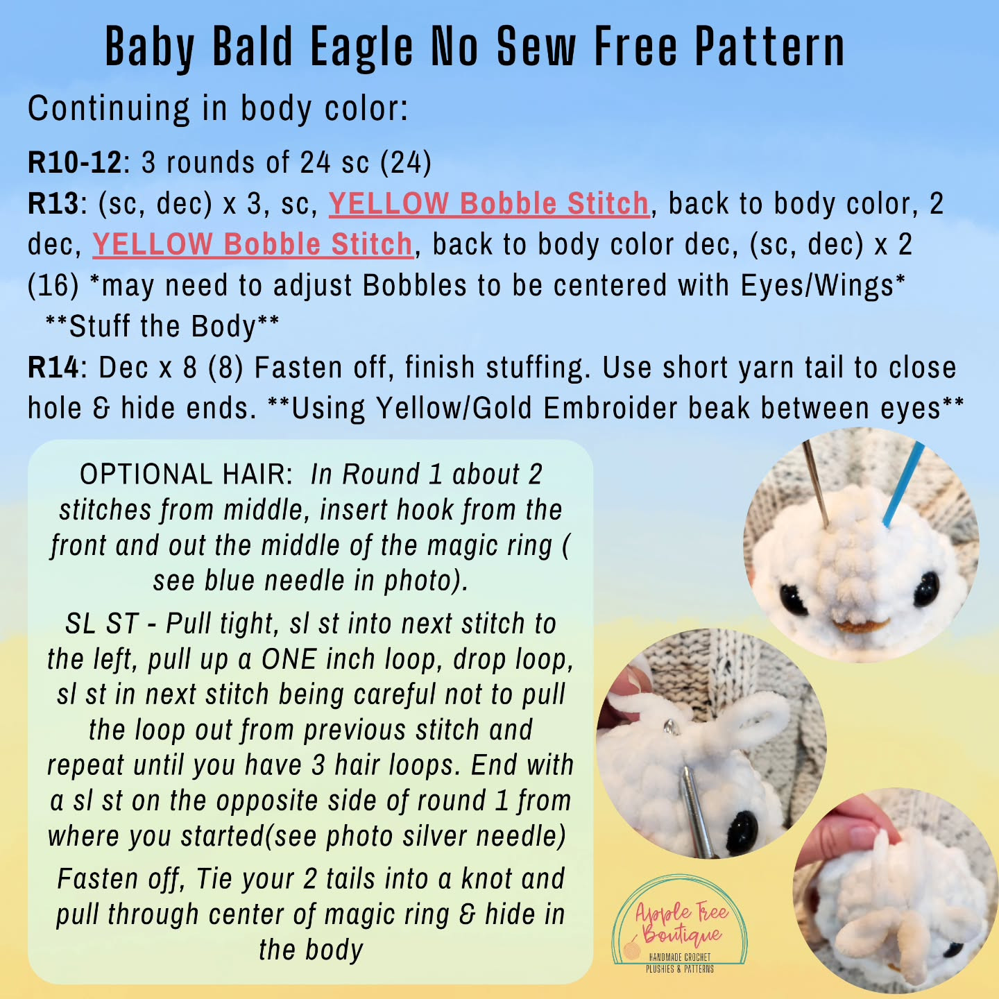 Crochet Baby Bald Eagle Amigurumi Pattern - No Sew, Free and Easy