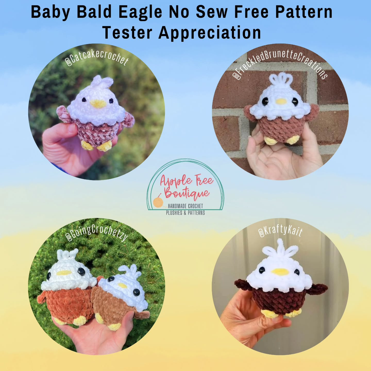 Crochet Baby Bald Eagle Amigurumi Pattern - No Sew, Free and Easy