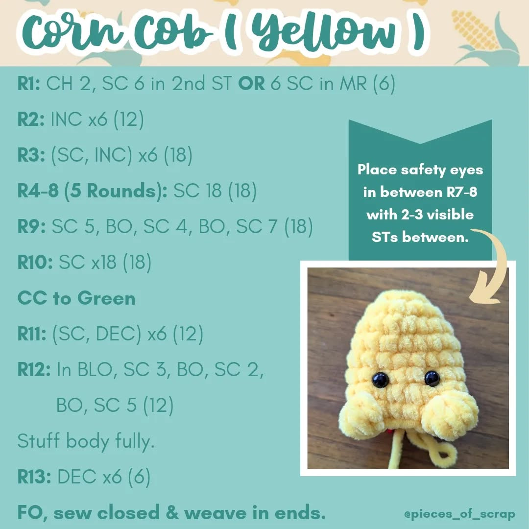 Crochet Baby Corn Amigurumi - Free No-Sew Pattern